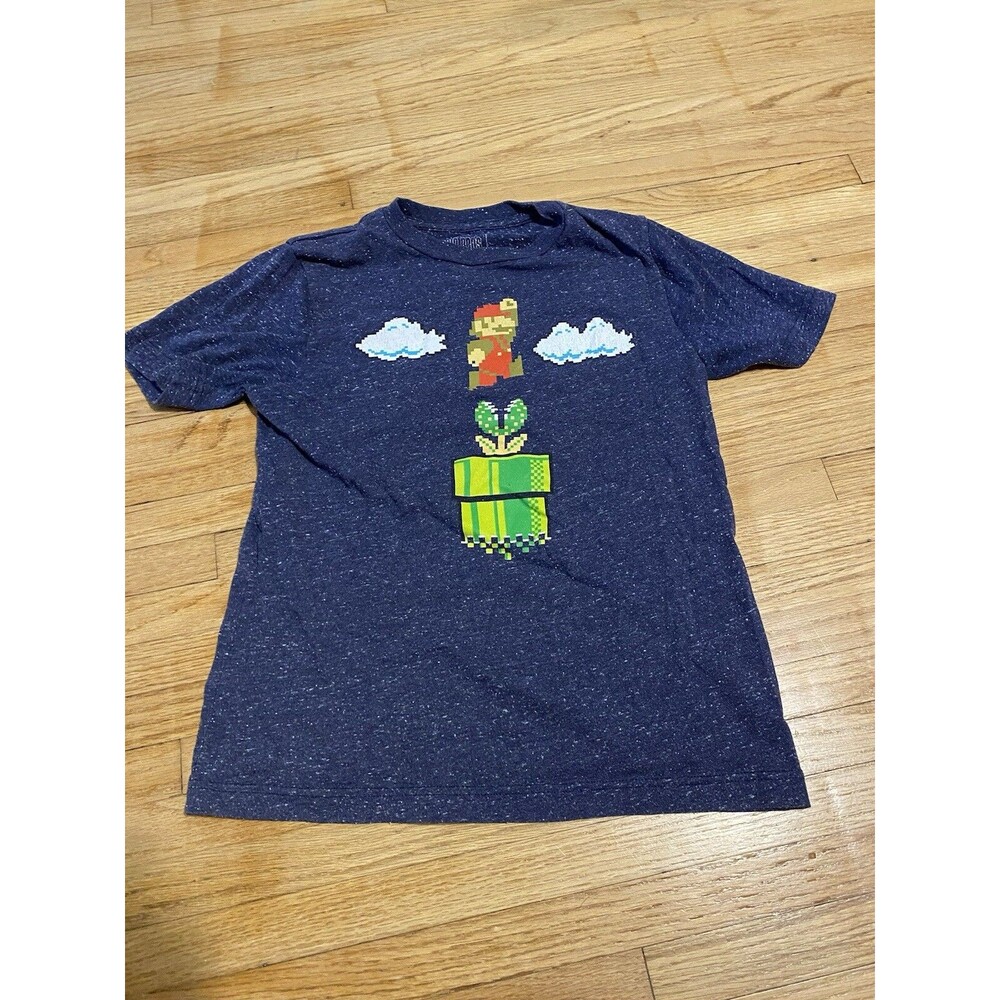 Boy M (8) Super Mario Bros. Nintendo Polyester Cotton Short Sleeve T-shirt Blue